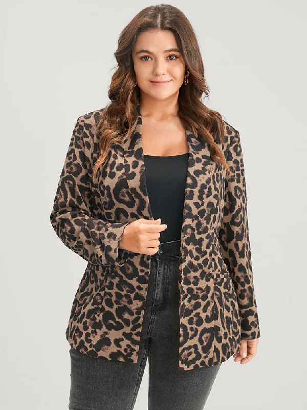 Best Sellers Leopard Suit Collar Pocket Belted Blazer