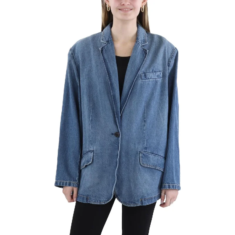 Seasonal Trend Plus Womens Denim Trendy One-Button Blazer