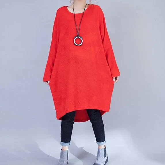 Flash Sale Fever plus size casual woolen dresses red fashion low high sweater dress