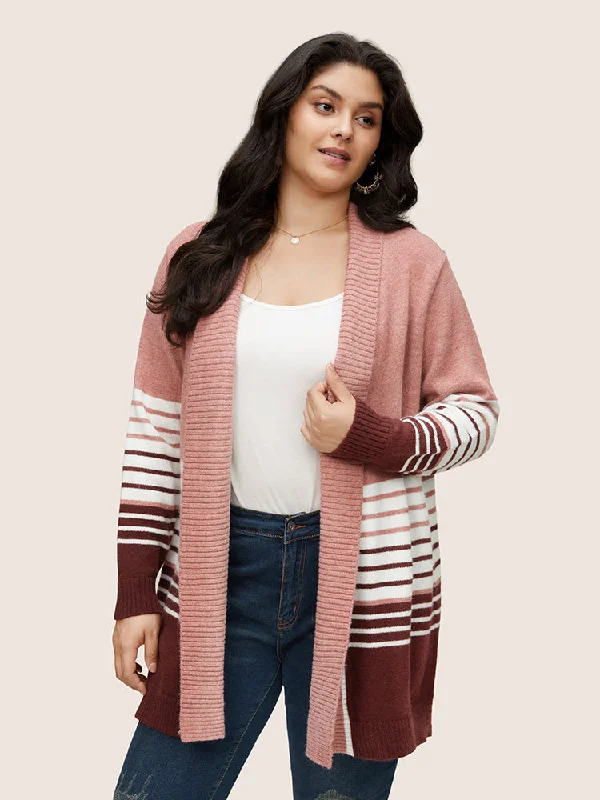 End Of Season Sale Striped Colorblock Contrast Lapel Collar Cardigan