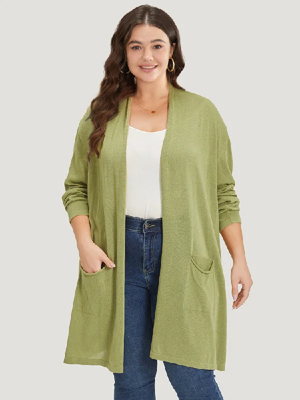 Limited Styles Solid Patched Pocket Open Front Tunic Cardigan