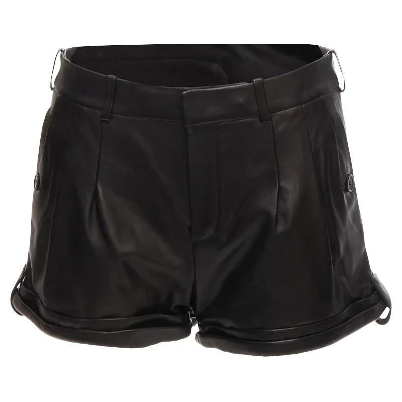 Chic Outfits Saint Laurent lambskin leather high waisted cuffed shorts