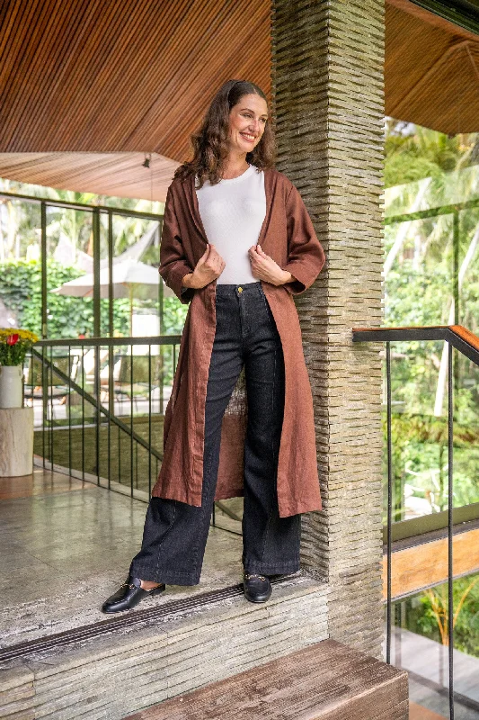 Mega Sale Long Line Linen Duster Jacket in Raisin