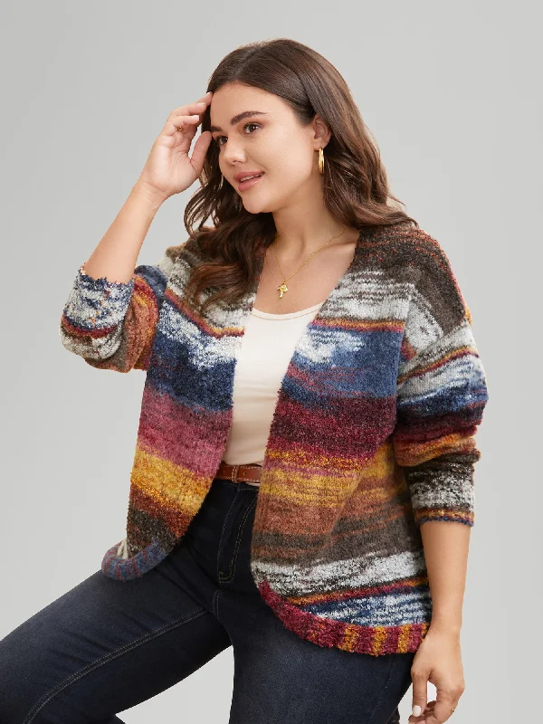 Vibrant Prints Ombre Open Front Curved Hem Cardigan