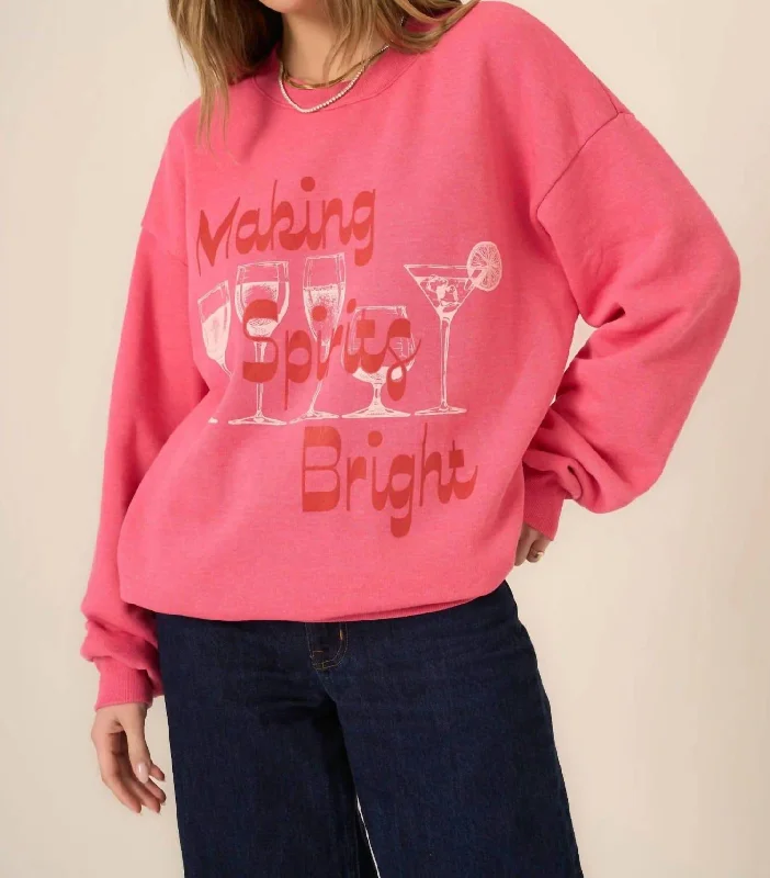 Evening Looks Making Spirits Bright Crew Neck Sweatshirt In Pink