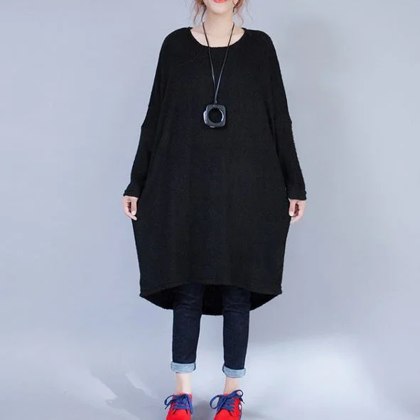 Limited Time Flash Sale autumn black low high woolen knit dresses plus size casual long sleeve maternity sweater dress