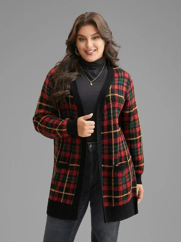 Exclusive Discount Holiday Plaid V-neck Open Cardigan