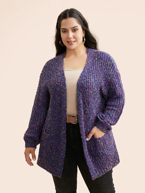 Women's Vintage Attire Pastel Styles Heather Patched Pocket Drop Shoulder Cardigan