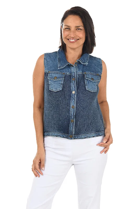 Hot Trends Button-Front Denim Sweater Vest