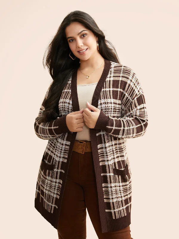 Summer Fashion Plaid Open Front Patch Pocket Cardigan