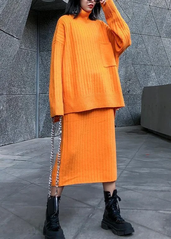 Limited Styles High neck sweater suit skirt two-piece long over-the-knee temperament autumn and winter knitted skirt