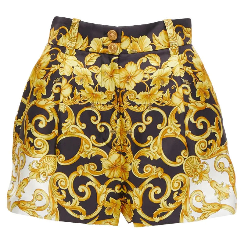 Classic Appeal Versace Tribute silk Barocco Hibiscus print high waist shorts