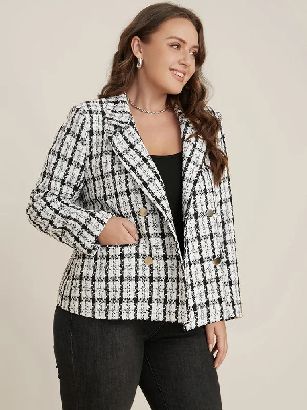 Must Haves Plaid Flap Pocket Lapel Collar Tweed Blazer