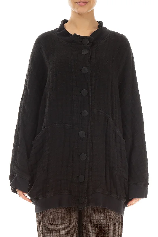 Comfort First Women's Fashion Black Oversized Heavy Linen Bomber Jacket