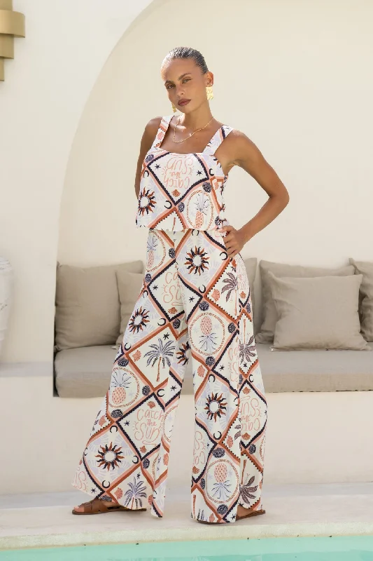 Grab Romantic Date - Night Styles Now Kalani Brown Abstract Tile Jumpsuit