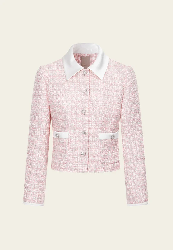 Father'S Day Deals Lady Contrast-trim Checked Mixed-tweed Cropped Jacket