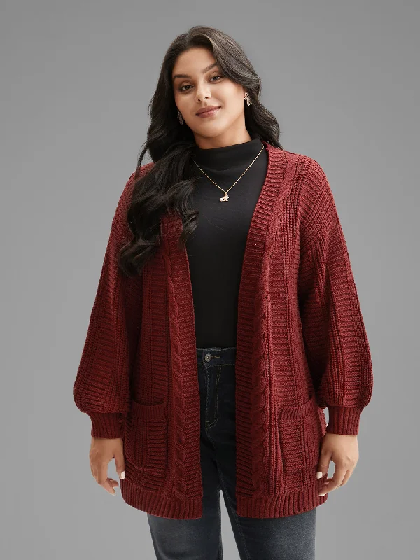 Chic Outfits Cable Knit Ribbed Detailing Open Front Cardigan