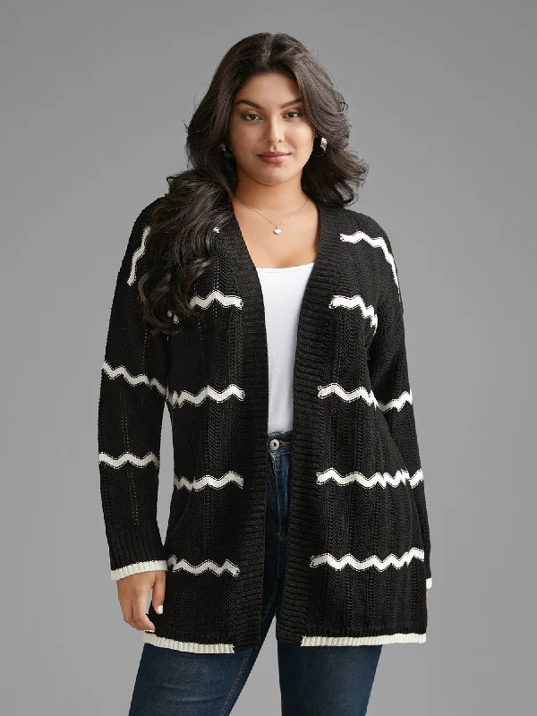 Trendy Styles Striped Textured Pointelle Knit Cardigan