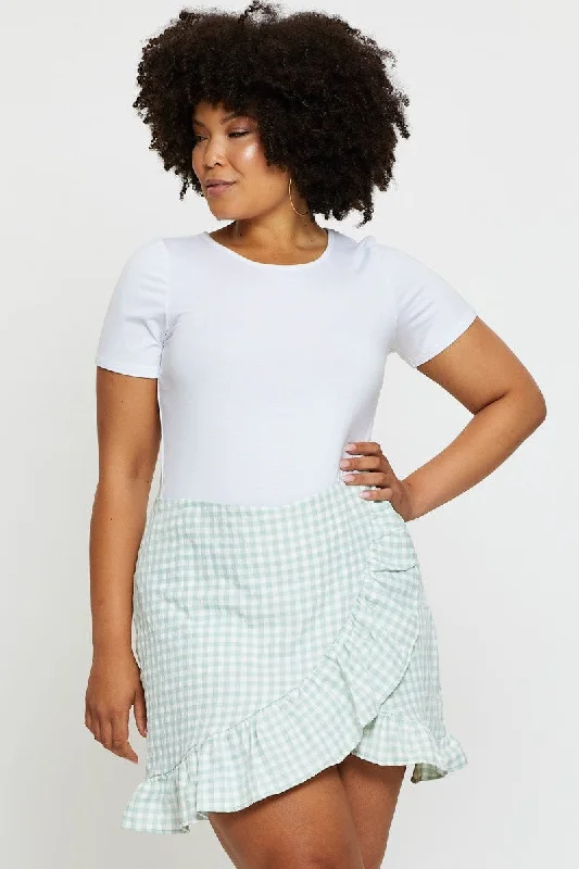 Bold Fashion Check Skort Skirt High Rise Frill Hem