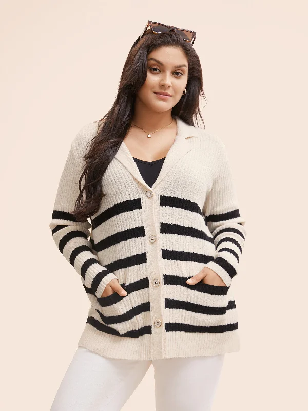 Limited Time Offers Texture Striped Patch Pocket Cardigan