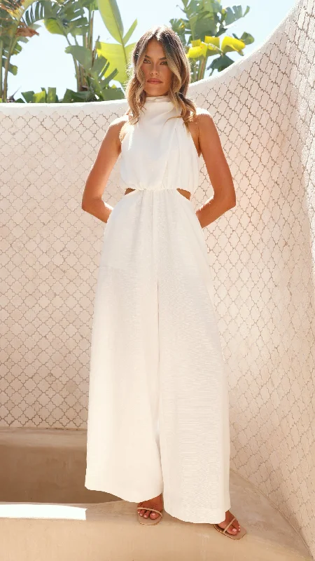 Mega Sales Lara Halter Neck Wide Leg Jumpsuit - White