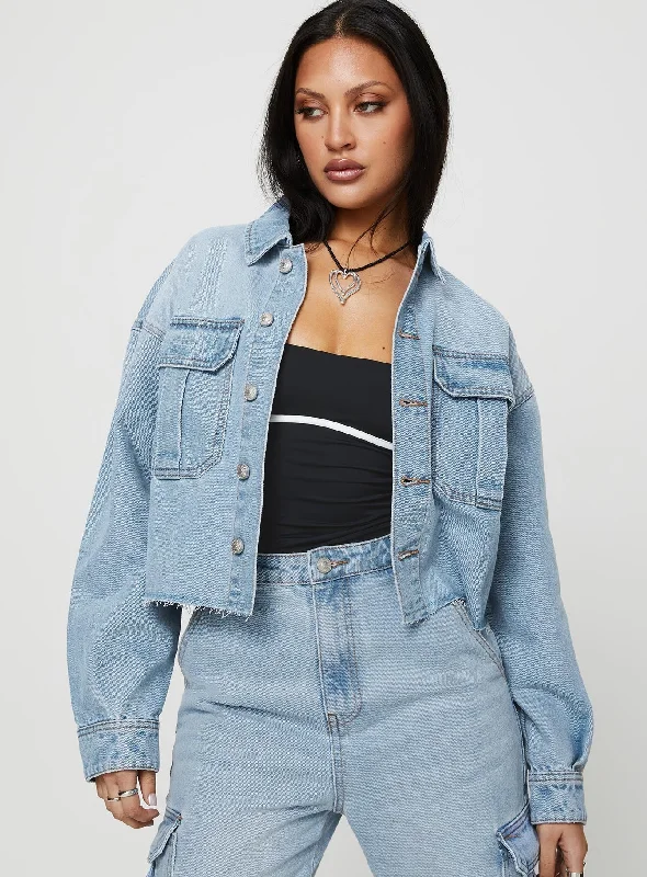 Effortless Chic Apparel Belgrove Cropped Denim Jacket Mid Wash