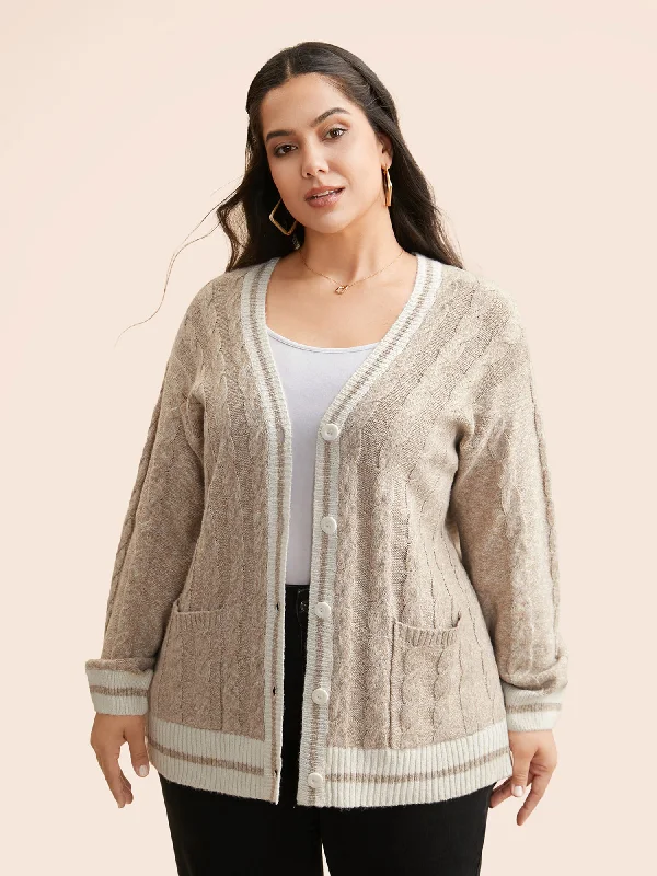 Exclusive Sale Contrast Trim Cable Knit Pocket Cardigan