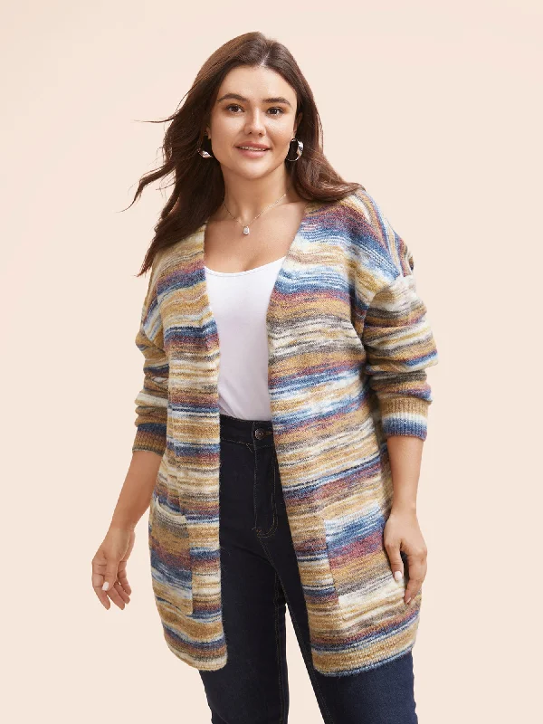 Luxe Layering Heather Contrast Open Front Pocket Cardigan