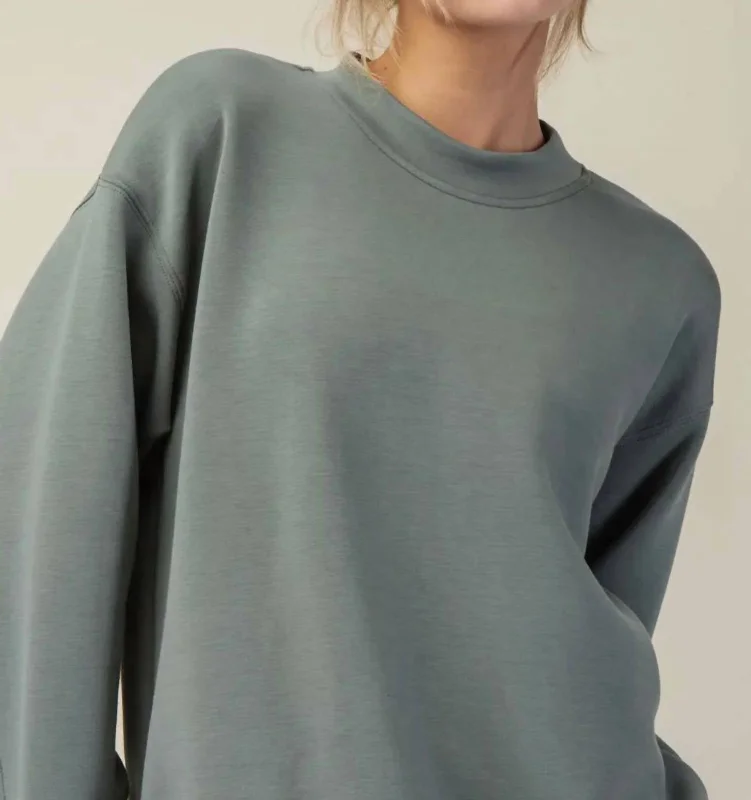 Unleash Your Style Modal Mock Neck Pullover Sweatshirt In Sage Leaf