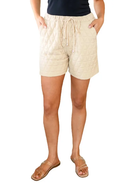 Cottagecore Rustic Charm Style Chilling Out Quilted Shorts In Cream