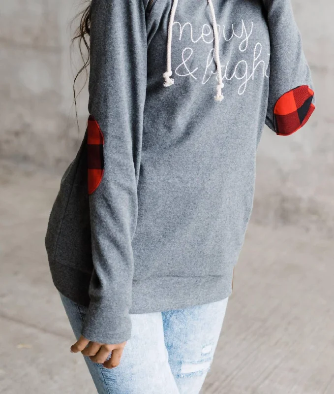 Summer Essentials Merry & Bright Doublehood Sweatshirt In Grey/red