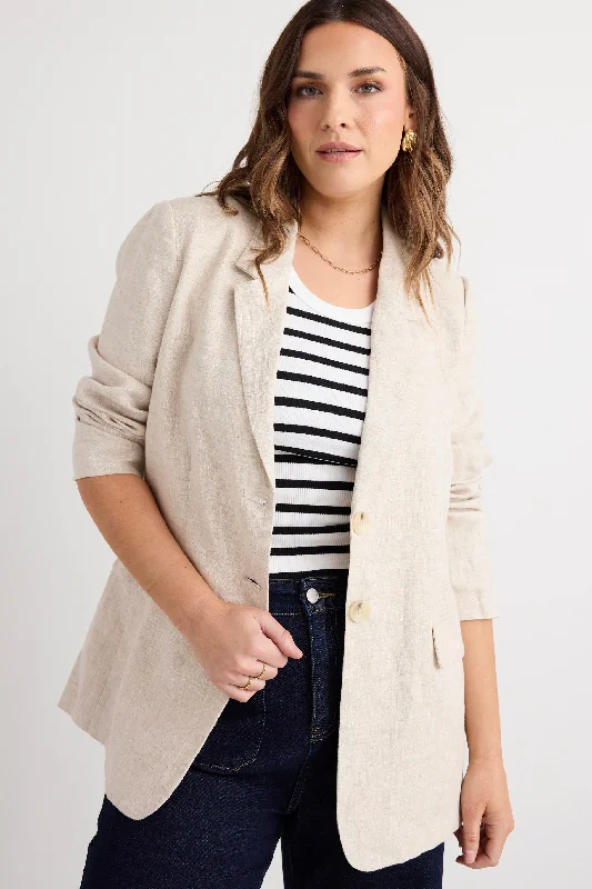 Cottagecore Rustic Charm Style Aster Natural Linen Single Breasted Longline Blazer