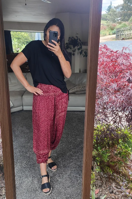 Elegant Style Aladdin Pants/Jumpsuit - Wine Mandala