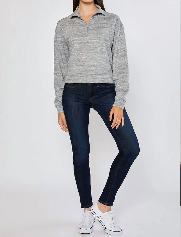 Bid Farewell To The Old Season Terry Blocked Crop Half Zip Sweatshirt In Gray