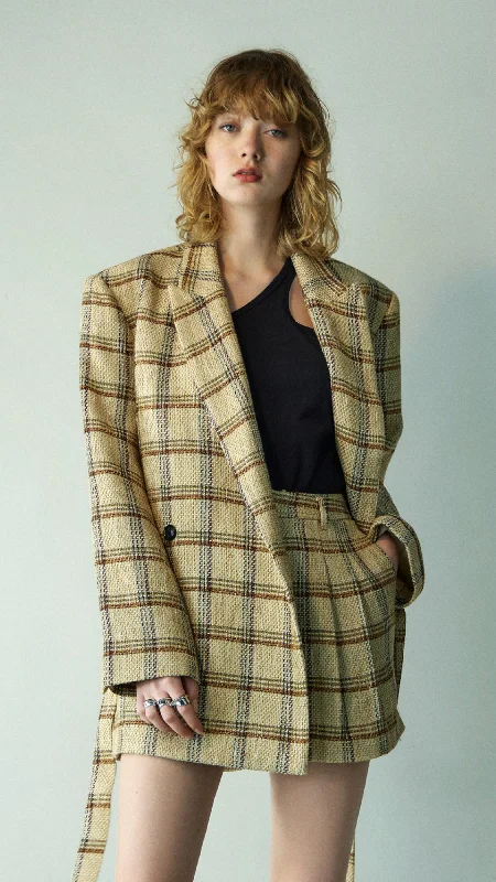 Vintage Retro Party Wear Oversize Checked Blazer