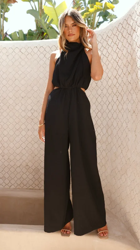 Ends Soon Lara Halter Neck Wide Leg Jumpsuit - Black