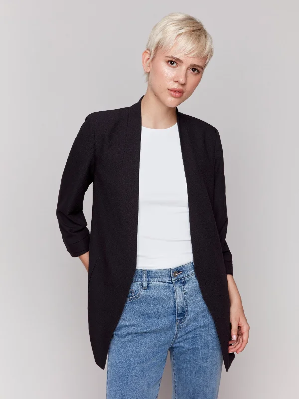 Exquisite Craftsmanship Crepe Open Front Blazer - Black