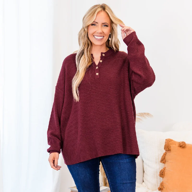 Chic Sophistication Please Take Me With You Sweater, Burgundy