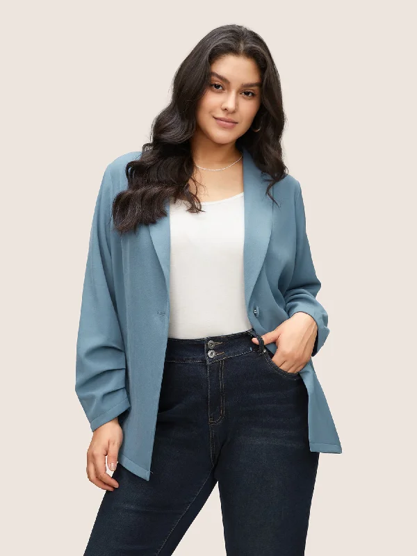 Top Deals Lapel Collar Pleated Sleeve Button Up Blazer