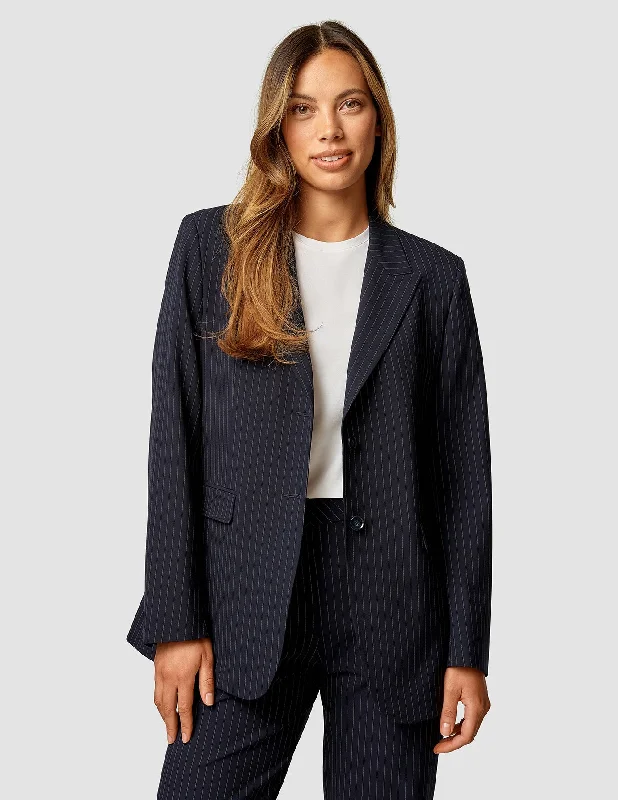 Minimalist Chic Essential Blazer Navy Pinstripe