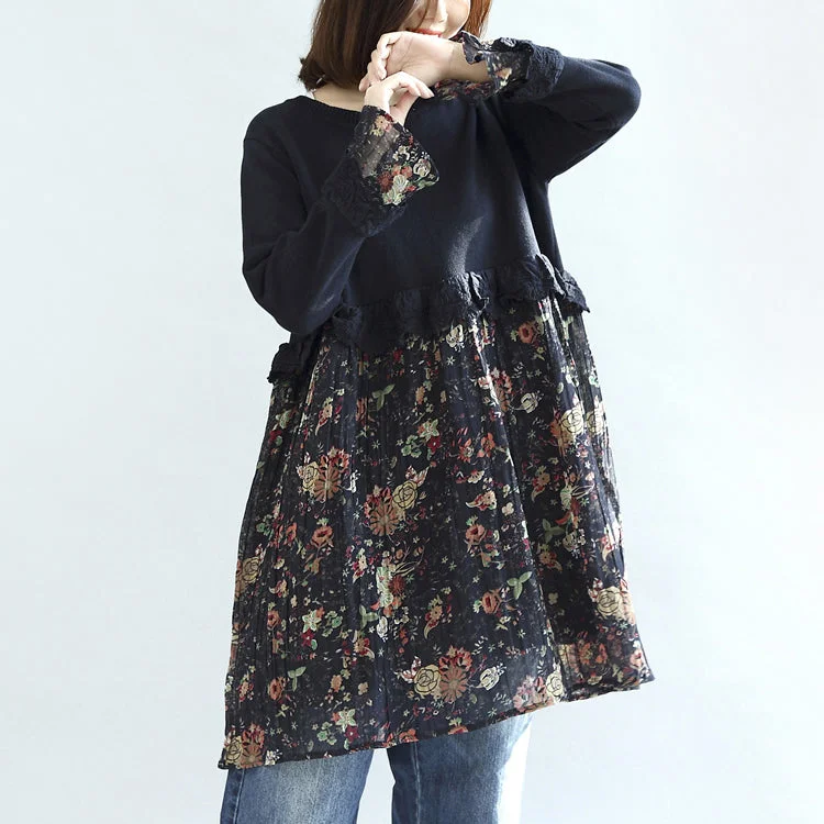 Discount Extravaganza Navy floral patchwork cotton dresses maternity dress sweet knit sweaters