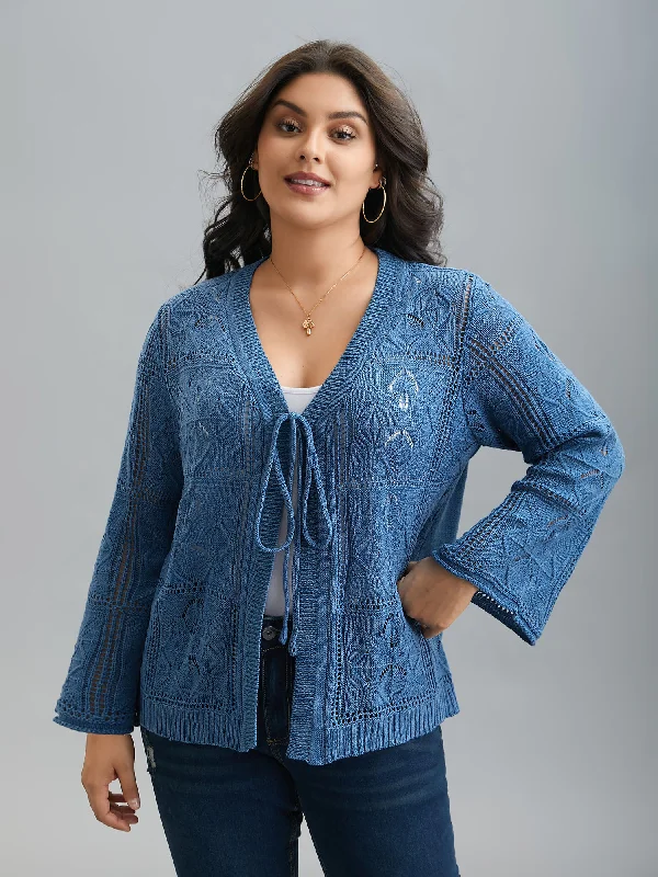 Update With Cottagecore Styles Front-Tie Textured Eyelet Knit Cardigan