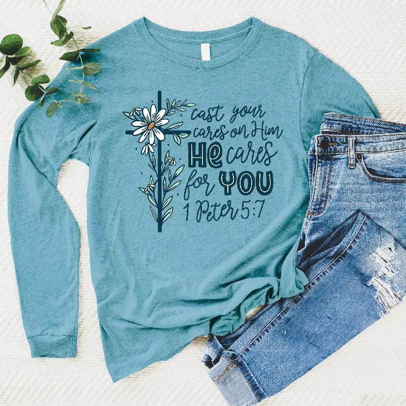 Coastal Beach - Inspired Style He Cares for You Long Sleeve