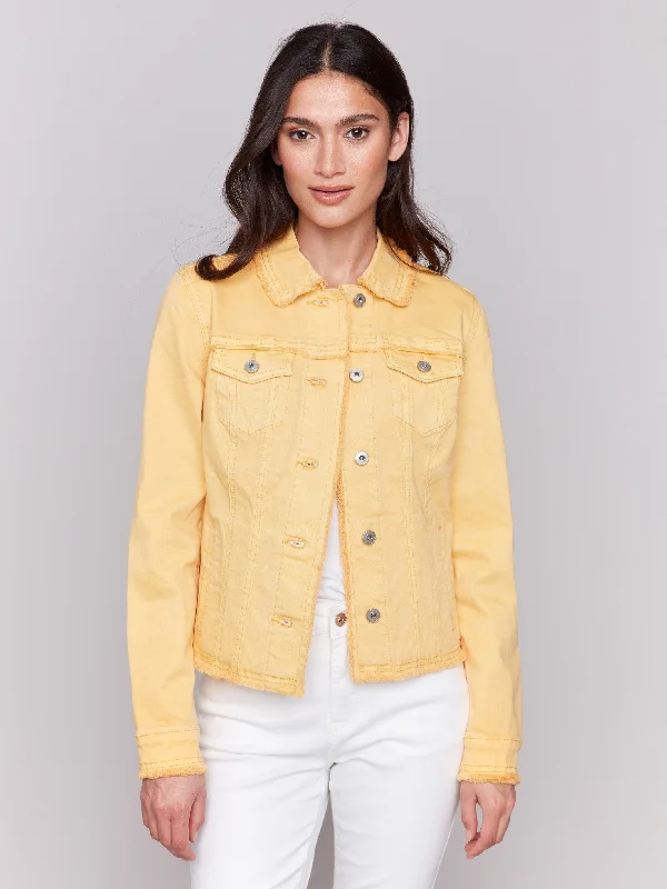 Trendsetting Threads Twill Jean Jacket With Frayed Edges - Lemonade