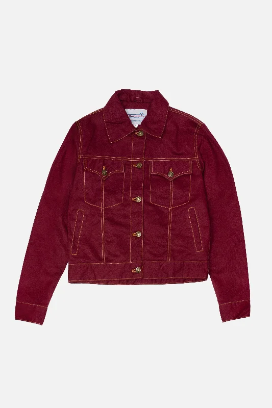 Stylish Savings Modfather Clothing - Women's Twill Maroon Peach Hart  - Trucker Jacket