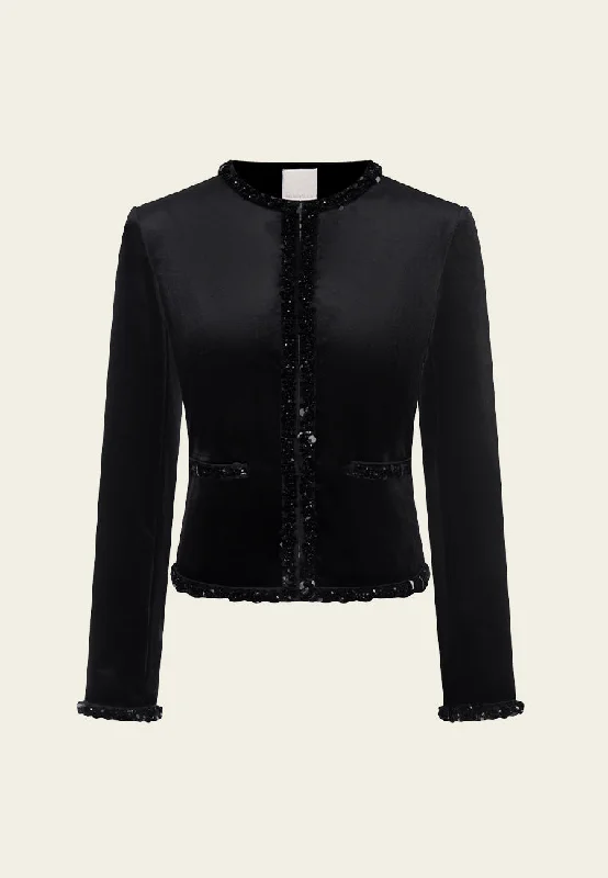 Casual Chic Embellished-trim Structured Cropped Jacket