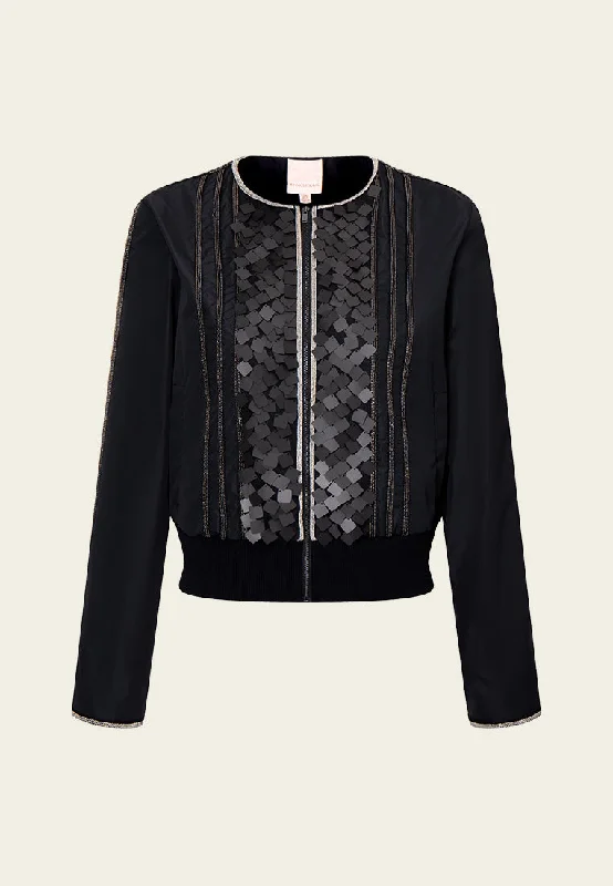 Massive Savings Ribbed-hem Metalic chain-detail Sequin-detail Cropped Jacket