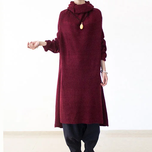 Eco Friendly Fashion Sale 2024 winter burgundy cotton knit sweater dresses plus size turtle neck warm winter dress