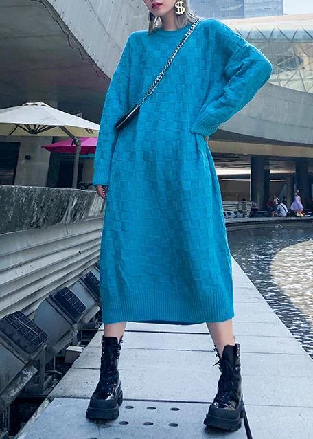 Summer Essentials Comfy blue Sweater dress outfit Classy winter Mujer o neck knit dresses