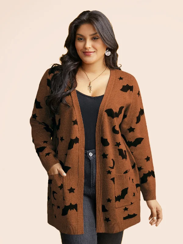 Save On Classic Elegant Styles Bat Printed Jacquard Cardigan